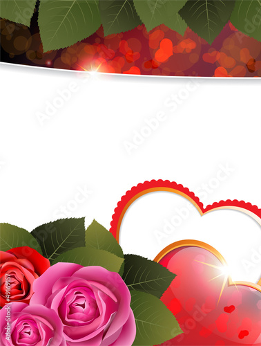 Vector: Valentines Day card with hearts and roses Valentines Day card with hearts and roses