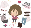 若い女性とたくさんの洋服