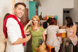 Photo : young attractive people in colorful cafe young attractive people in colorful cafe