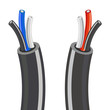 Fils électriques bleu et rouge