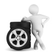 Illustration: man with disk wheel on white background. Isolated 3D image man with disk wheel on white background. Isolated 3D image