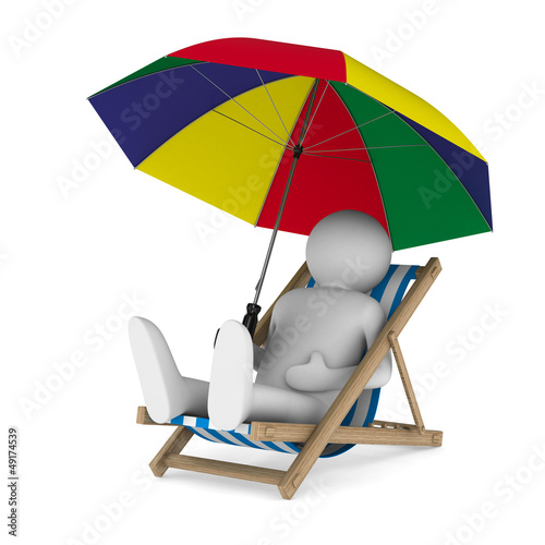 Illustration: Deckchair and parasol on white background. Isolated 3D image Deckchair and parasol on white background. Isolated 3D image