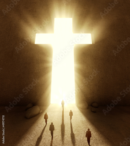 Photo: People walking towards a huge cross passage People walking towards a huge cross passage