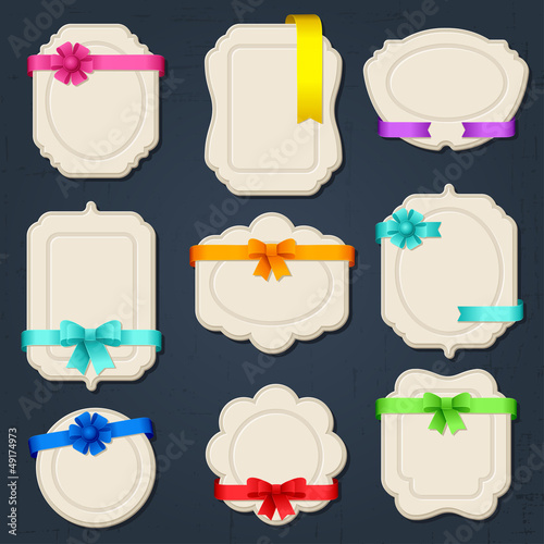 Vector: Collection of badges, labels, tags with bows and ribbons. Collection of badges, labels, tags with bows and ribbons.