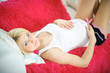 soft picture, focus only on the eyes of a pregnant girl