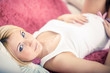 soft picture, focus only on the eyes of a pregnant girl
