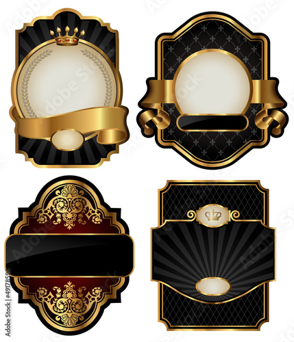 Illustration: set of four black labels over white set of four black labels over white