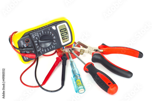 Photo: electrician tools on white background electrician tools on white background