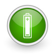 battery green circle glossy web icon on white background