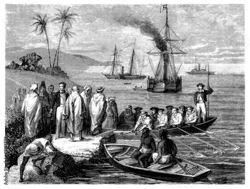 Illustration: Arabians Meeting Europeans - 19th century Arabians Meeting Europeans - 19th century