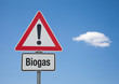 Illustration: Achtung Schild mit Wolke BIOGAS Achtung Schild mit Wolke BIOGAS