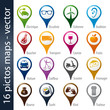set 16 icons, pictos, symboles, logos