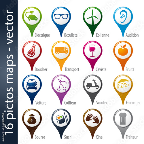 Vector: set 16 icons, pictos, symboles, logos set 16 icons, pictos, symboles, logos