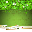 Saint Patrick's Day greeting card with clover and ribbon