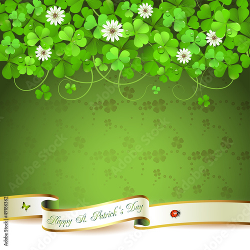 Vector: Saint Patrick's Day greeting card with clover and ribbon Saint Patrick's Day greeting card with clover and ribbon