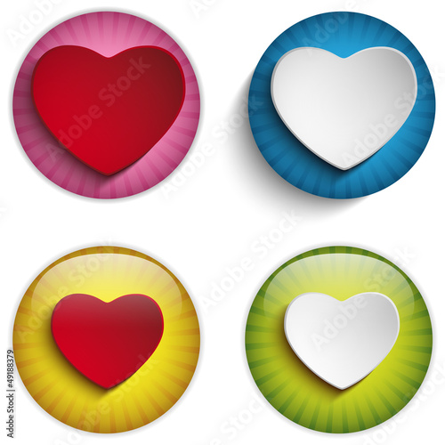 Vector: Valentine Day Heart on Colorful Glossy Buttons Valentine Day Heart on Colorful Glossy Buttons