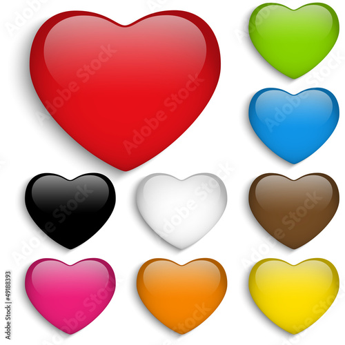 Vector: Set Glass Colorful Glossy Heart Set Glass Colorful Glossy Heart