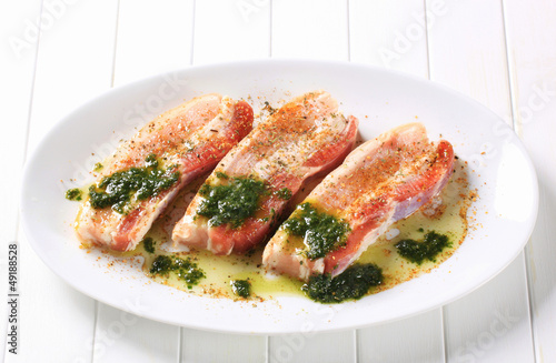 Photo: Marinated slices of pork belly Marinated slices of pork belly