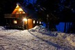 Cabin In Woods At Dusk