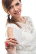 Beautiful woman presenting a business card