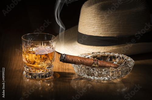 Photo: Whiskey and cigar Whiskey and cigar