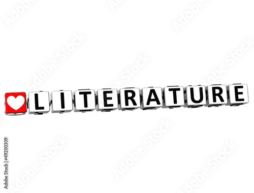 Illustration: 3D I Love Study Literature Button Block text on white background 3D I Love Study Literature Button Block text on white background