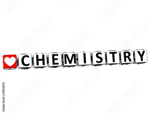 Illustration: 3D I Love Study Chemistry Button Block text on white background 3D I Love Study Chemistry Button Block text on white background