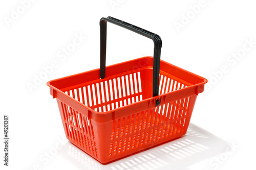 Photo: Red shopping basket, isolated on white background Red shopping basket, isolated on white background