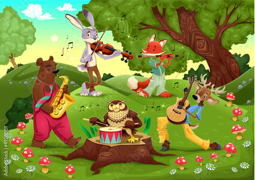 Vector: Musicians animals in the wood. Musicians animals in the wood.