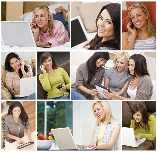 Photo: Women Using Laptop Tablet Computers Cell Phones Montage Women Using Laptop Tablet Computers Cell Phones Montage