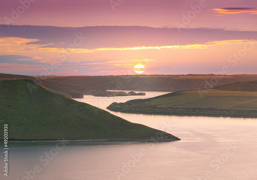 Photo: Majestic summer sunset in the river. HDR image Majestic summer sunset in the river. HDR image
