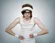 Funny retro nerd flexing his muscle