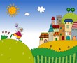 Little bunny on the country landscape