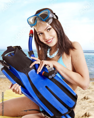 Photo: Girl wearing diving gear. Girl wearing diving gear.