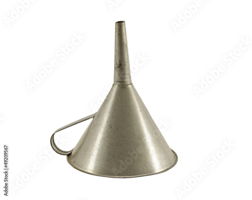 Photo: vintage metallic funnel hopper tool isolated white vintage metallic funnel hopper tool isolated white