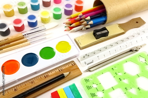 Photo: Vividly colorful art supplies and drafting implements Vividly colorful art supplies and drafting implements