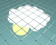 White cloud and yellow sun on a blue smooth floor