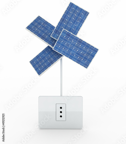 Illustration: four solar panels like a flower over energy plug four solar panels like a flower over energy plug