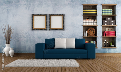 Illustration: Vintage room with modern couch Vintage room with modern couch