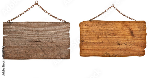 Photo: wooden sign with chain hanging background message wooden sign with chain hanging background message