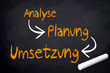 Kreidetafel mit Analyse, Planung und Umsetzung