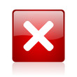 cancel red square glossy web icon on white background