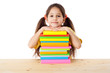 Girl with pile of books