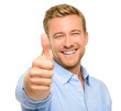 Foto: Happy man thumbs up sign full length portrait on white backgroun Happy man thumbs up sign full length portrait on white backgroun