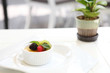 Creme brulee. Traditional French vanilla cream dessert with frui