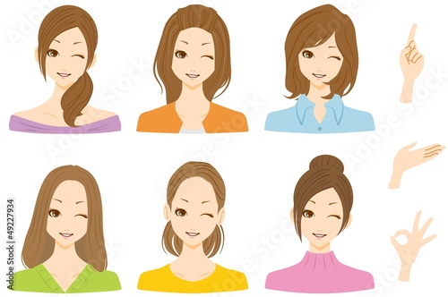 Vector: 女性 複数 ウインク 女性 複数 ウインク