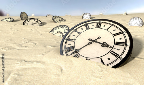 Illustration: Antique Clocks In Desert Sand Antique Clocks In Desert Sand