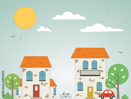 Vector: Old drawn city background with clouds. Vector Old drawn city background with clouds. Vector