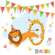 Vector: Circus lion jumping through a ring of fire. Circus lion jumping through a ring of fire.