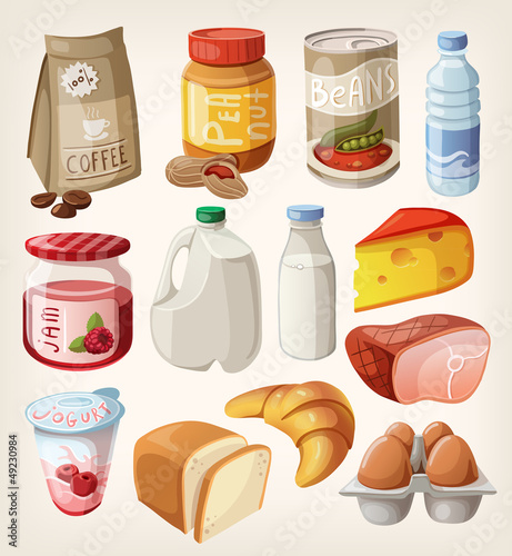 Vector: Collection of food and products that we buy or eat every day. Collection of food and products that we buy or eat every day.